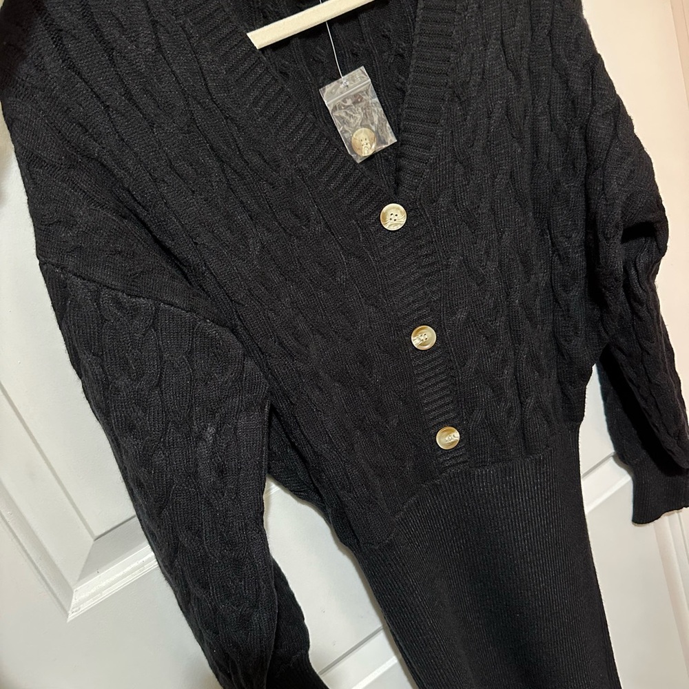 Black Cable Knit Cardigan Sweater Dress